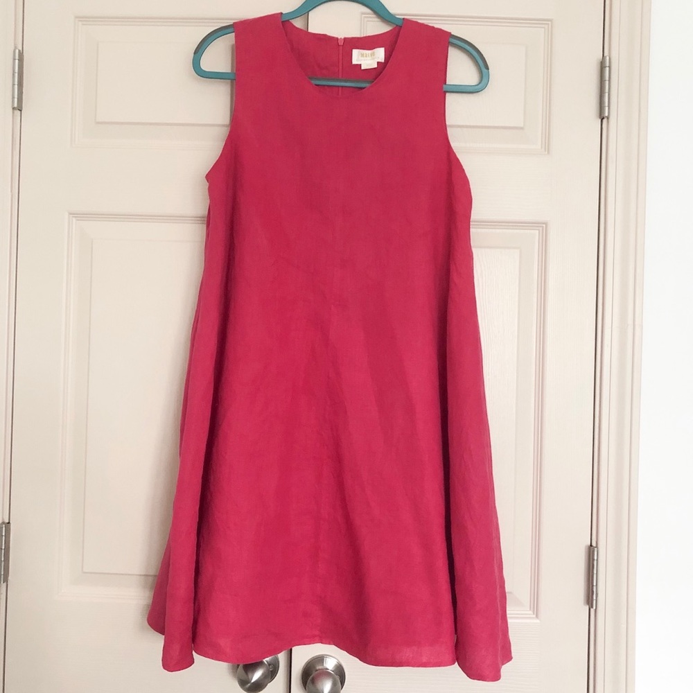 Anthropologie hot pink linen swing dress